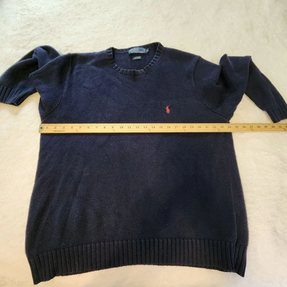 Vintage Polo Ralph Lauren Navy Blue Red Pony L/S Sweater Mens Size XL Hong Kong